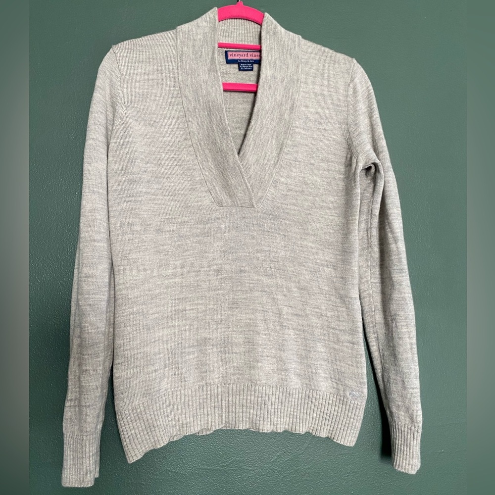 Cashmere Merino wool Vineyard Vines Gray V-Neck Collar Sweater Shep and Ian - Picture 5 of 16